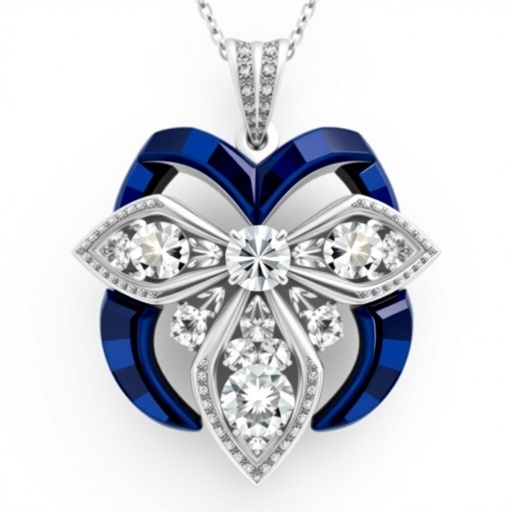 Geomatric architecture pendant of white diamonds and sapphire