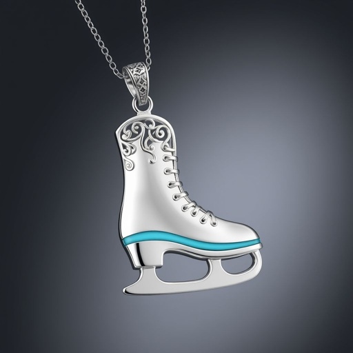 Silver Pendant shape one ice skate with turquoise stripe inside the low thin part