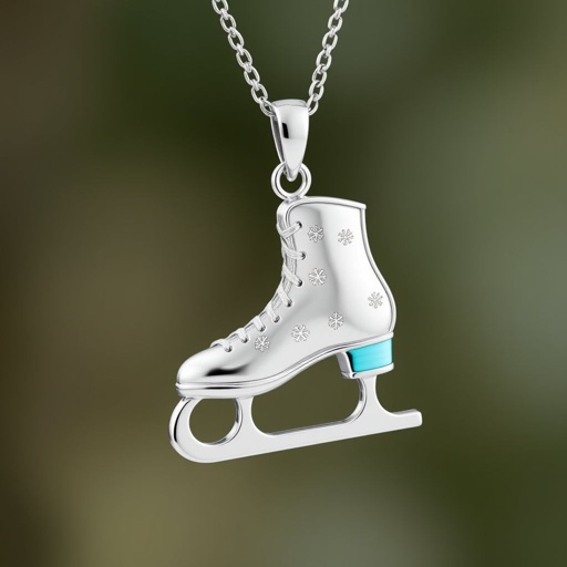 Silver Pendant shape one ice skate with turquoise stripe inside the low thin part blade