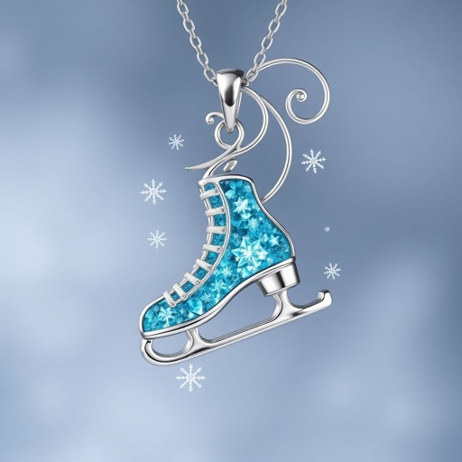 Pendant silver with stylized ice figure skating single skate  with turquoise blades