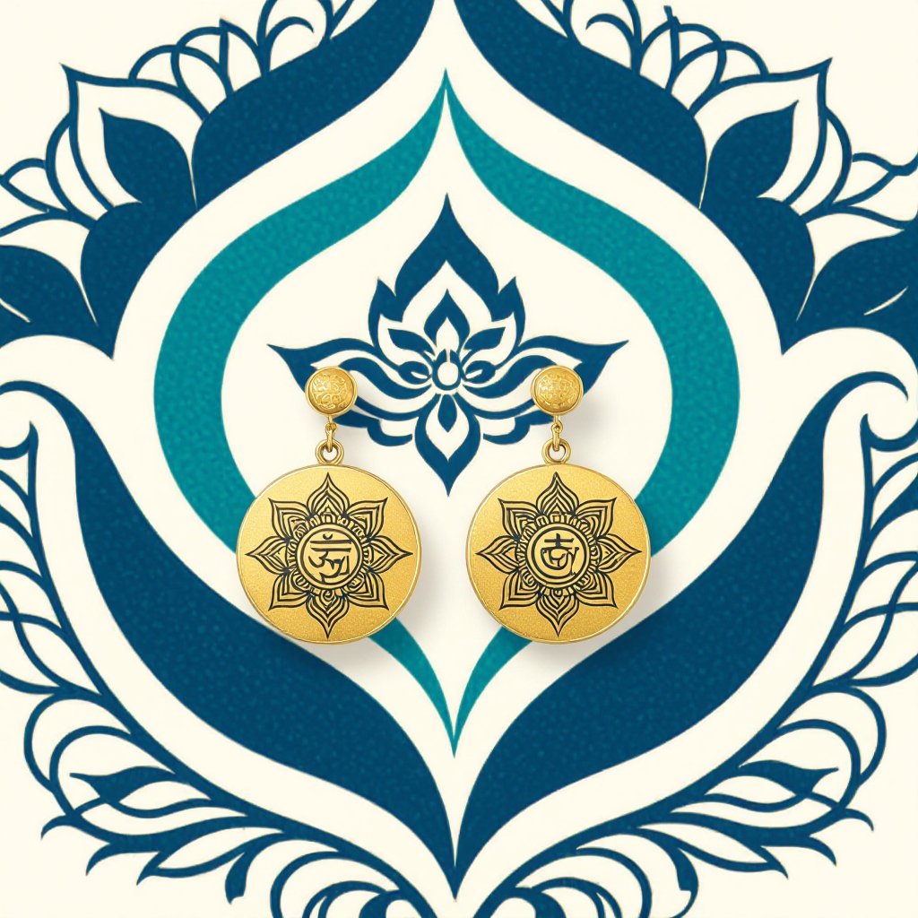  золотые матовые серьги в виде изображения чакры сахасрары