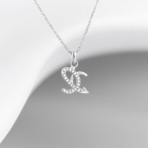 silver necklace with the pendant in conjoined letters SQ with white  stones. Make it cute and simple 