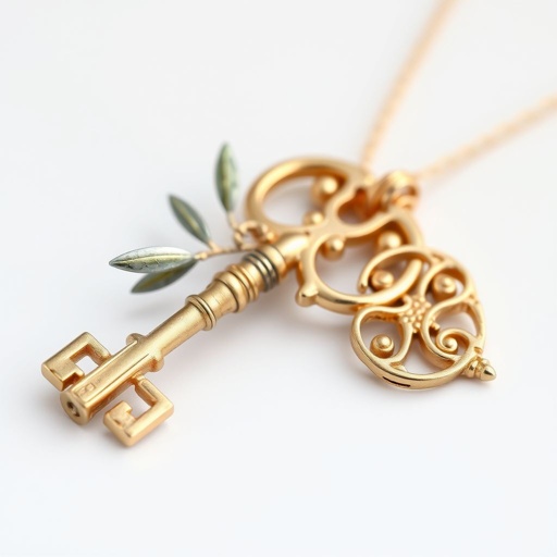 Old skeleton key shape gold and silver tones with olive branch turning on leg and keffieh print on the tip