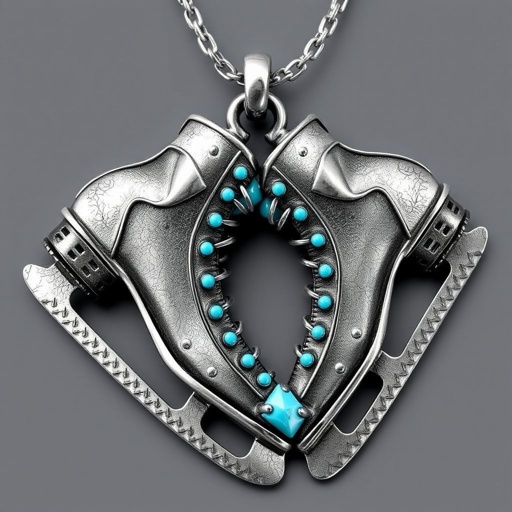 Pendant silver with stylized ice figure skating skates. Remove boots and leave only lowest part of skates. Add turquoise