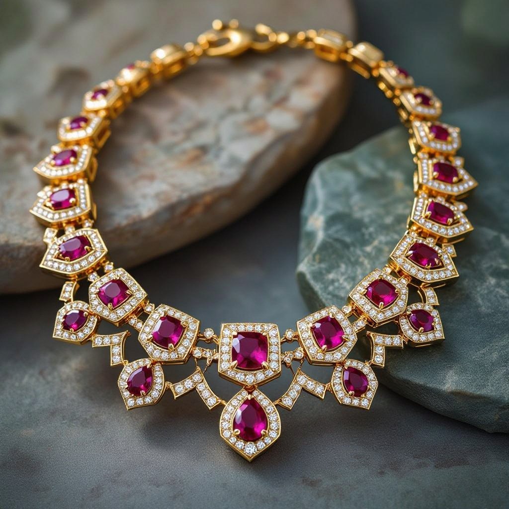American diamond ruby heavy necklace for Indian girl 