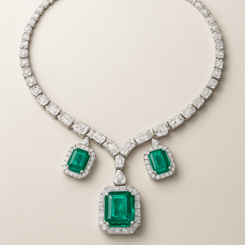 Diamond necklace with emeralds 