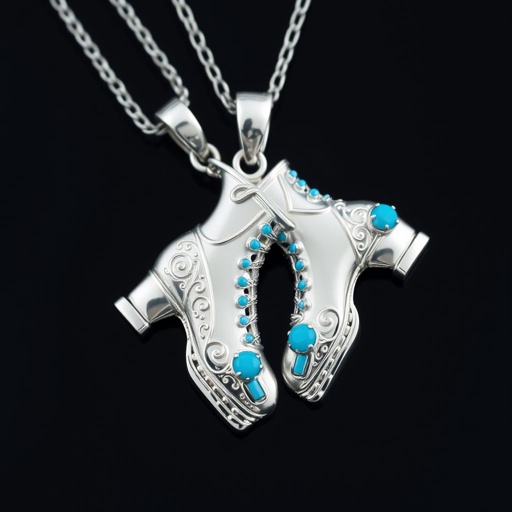 Pendant silver with stylized ice figure skating skates. Remove boots and leave only lowest part of skates. Add turquoise