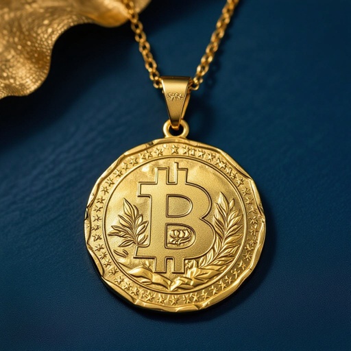 Золотой матовый медальон похожий на мятую монету с неровными краями