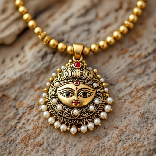 Кулон на длинной цепочке. Матовое светлое золото. В цепочке небольшие золотые шарики и жемчуг. Кулон в виде двух глаз над ними лотос с маленьким красным камнем внутри узоры завитушки 