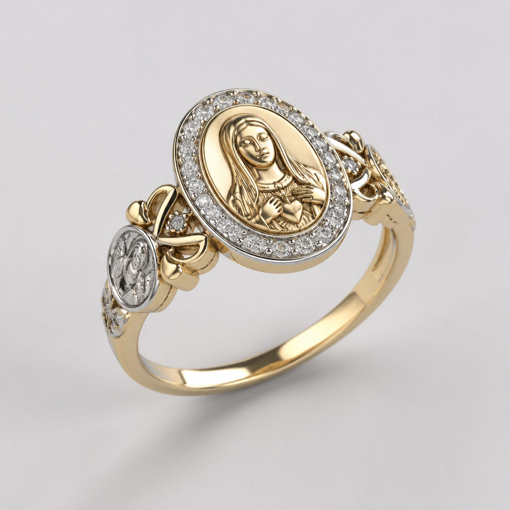 A women's ring. Jewllery inspired saints
Virgin Mary, Jesus, st Anthony...