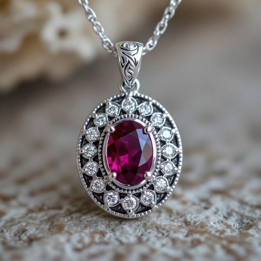 7x5mm oval pigeon blood ruby with 8 marquis cut diamonds each .08ct set in white gold pendant 