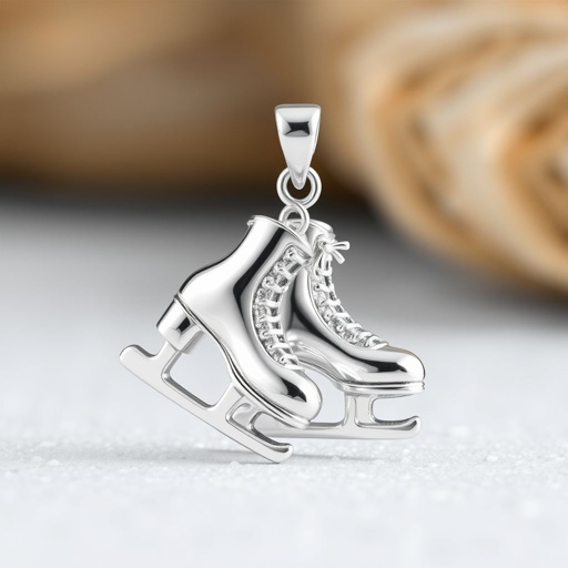Silver pendant in the shape of ice figure skates then remove boots and leave only blades and color one blade only of turquoise