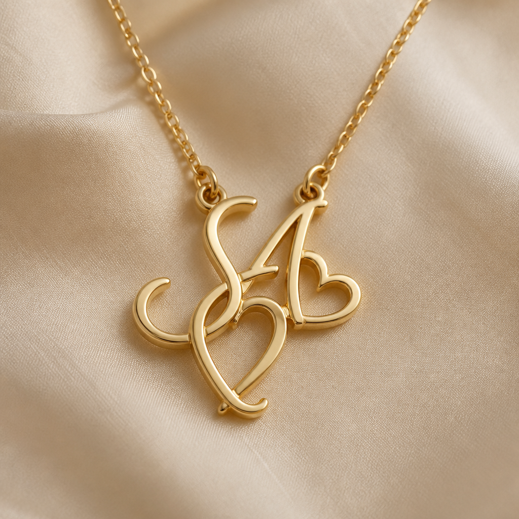Initials hanging from necklace