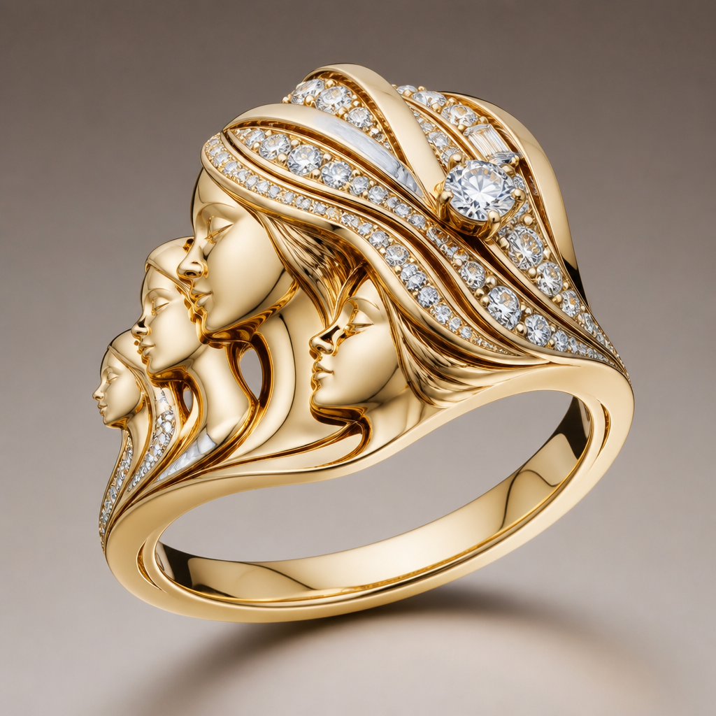 A ring that represents a strong women
A daughter, a sister, mother and a wife
Use gold and diamonds
If required use precious gemstones
photorealistic jewelry design, A ring that represents a strong women
A daughter, a sister, mother and a wife
Use gold and diamonds
If required use precious gemstones
, modern style, just the design no text