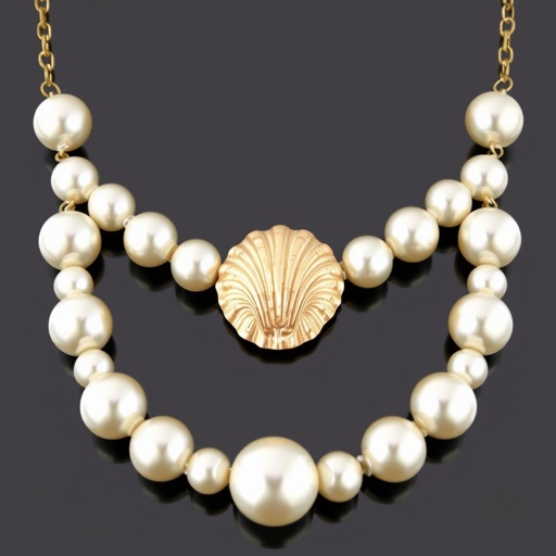 Round shaped Pearls with seashell in middle and 14k gold chain