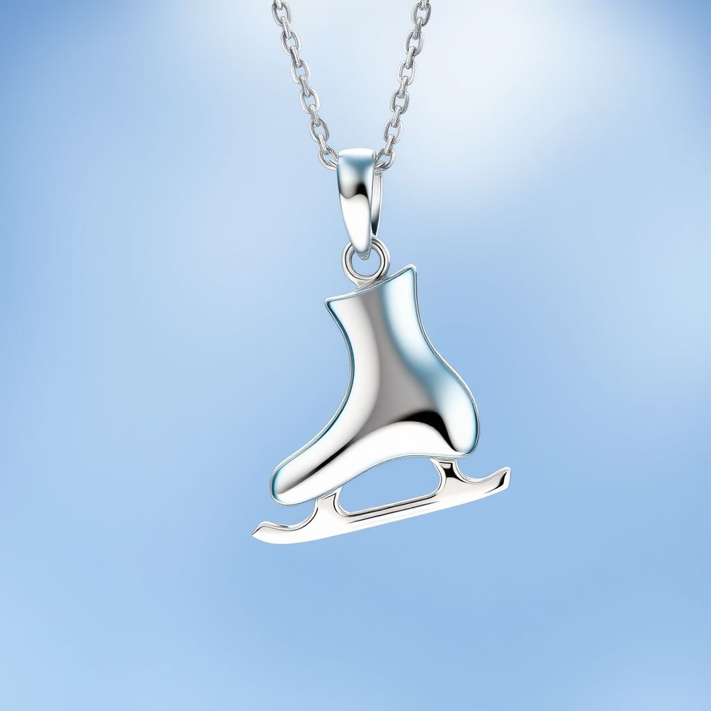 Silver pendant in the shape of figure skating blades . Remove boots and color one blade only of turquoise