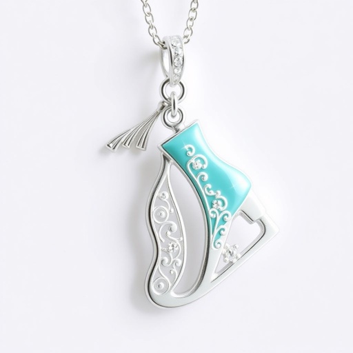 Silver pendant in the shape of turquoise figure skating blades without boots