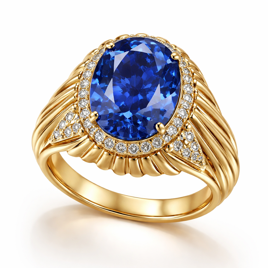 Fluted Blue Sapphire Ring