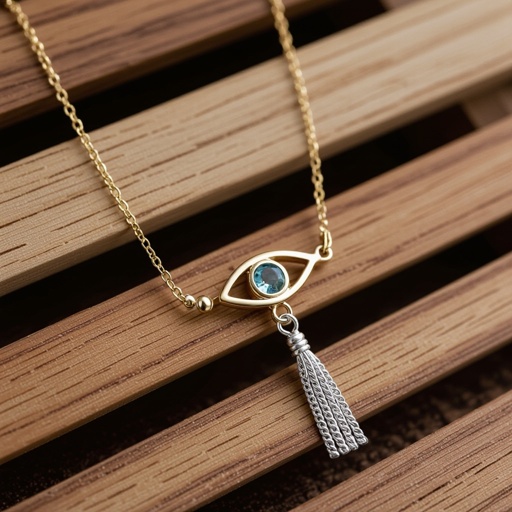 Тонкая цепочка с серебряными шариками и мелкими жемчужными камушками на цепочке есть кулон в форме глаза, зрачок глаза из аквамарина от глаза идет маленькая подвеска с серебряными цепочками разной длины