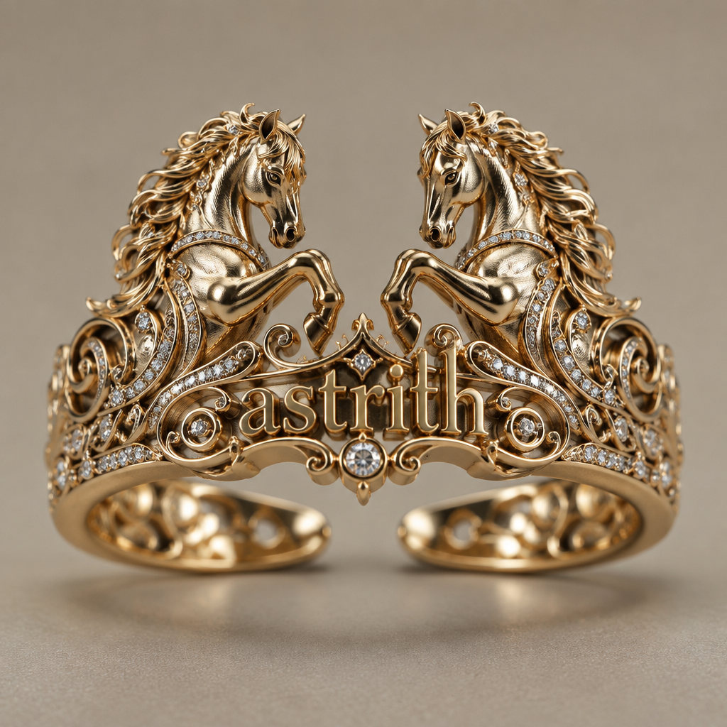 A women's ring, highly ornate, intricate and elaborate, richly detailed. quiero que el anillo tenga el nombre astrith en la mitad y al final y inicio del nombre unos caballos salidos del anillo
2 anillo en 1 los caballos mirando al centro
photorealistic jewelry design, A women's ring, highly ornate, intricate and elaborate, richly detailed. quiero que el anillo tenga el nombre astrith en la mitad y al final y inicio del nombre unos caballos salidos del anillo
2 anillo en 1 los caballos mirando al centro, modern style, just the design no text