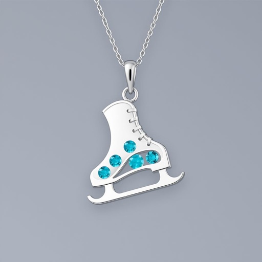 Pendant silver with stylized ice figure skating single skate  . Remove boots and leave only lowest part of skates. Add turquoise