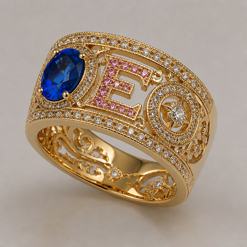 A women's ring, highly ornate, intricate and elaborate, richly detailed. anel de 15 anos nesse estilo com a pedra do outro lado da letra ,cheio de pedrinhas em volta com a frase 28/03/2013 e o anel um pouco menor com a inicial E tudo junto só tira o número 15
using the attached image as a visual reference, create A women's ring, highly ornate, intricate and elaborate, richly detailed. anel de 15 anos nesse estilo com a pedra do outro lado da letra ,cheio de pedrinhas em volta com a frase 28/03/2013 e o anel um pouco menor com a inicial E tudo junto só tira o número 15. photorealistic, just the design no text