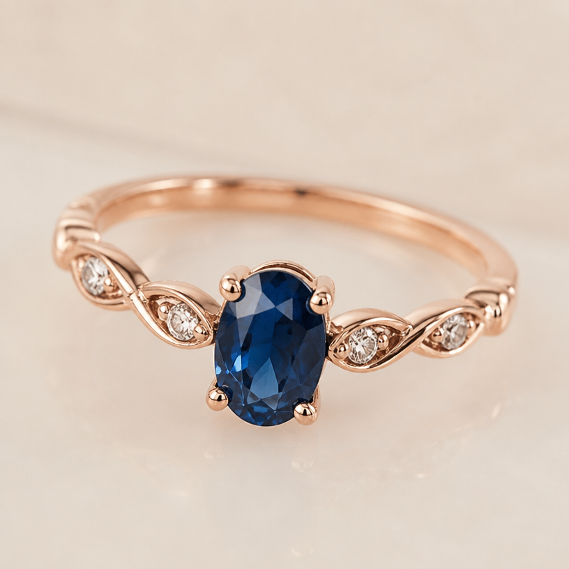 A rose gold women's ring made of rose gold with sapphire stones suitable for engagement