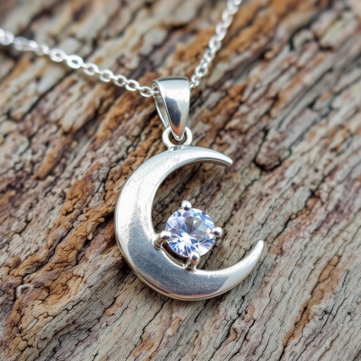 Луна полумесяцем и маленький в виде кристала лунный камень подвеска