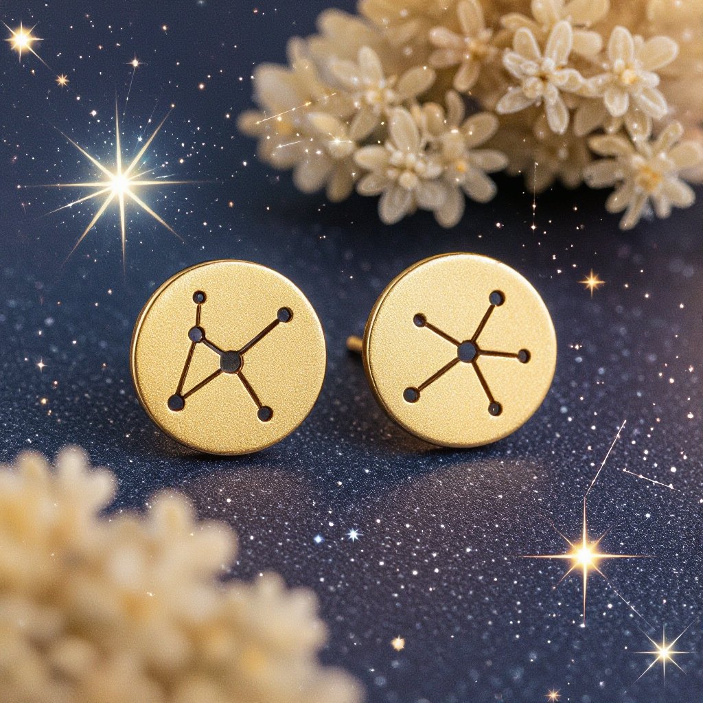 золотые матовые серьги в виде созвездия сириус