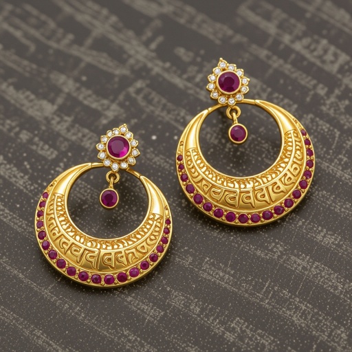 Серьги золотые в форме полумесяца с мантрами на санскрите