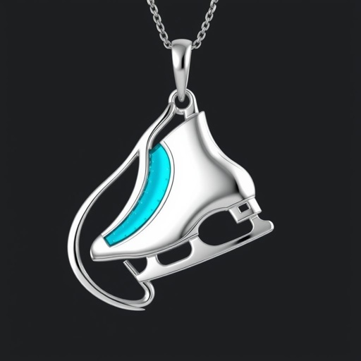 Pendant silver with stylized ice figure skating skates. Remove boots and leave only lowest part of skates. Add turquoise