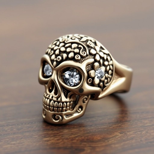 Sugar skull ring with white topaz accents set in flowers