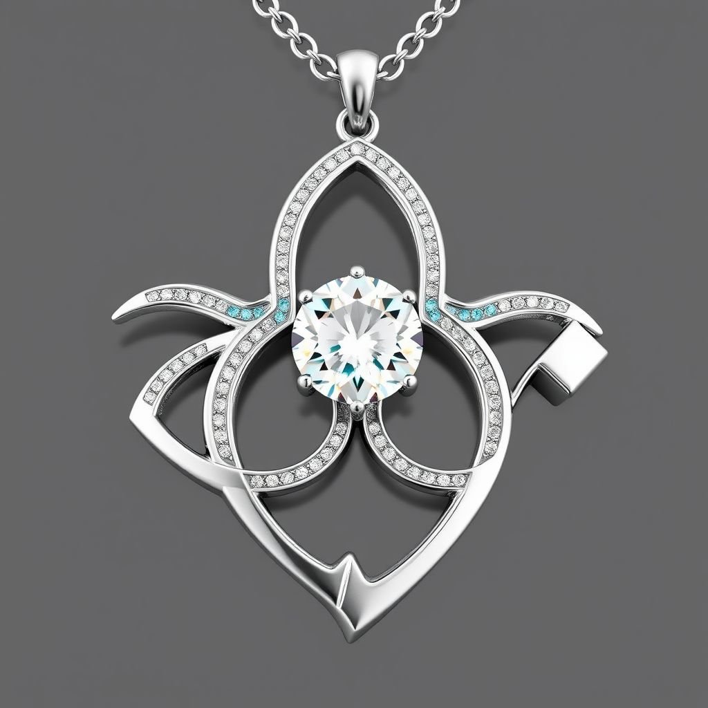 Silver pendant in the shape of ice skating blades with a turquoise stripe within the blade