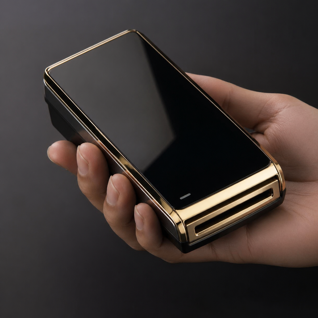 Msr x6 Card reader with a hand holding it
photorealistic jewelry design, Msr x6 Card reader with a hand holding it, luxury style, just the design no text