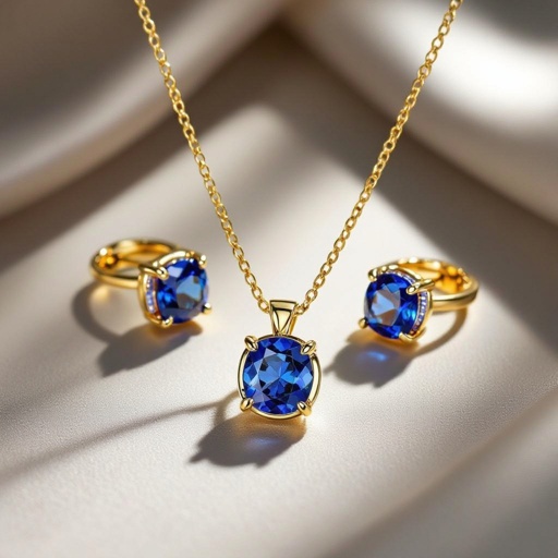 Necklace ,earring and ring with colorful sapphire