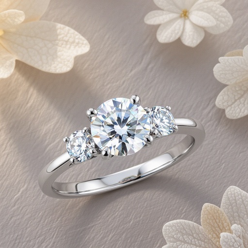 1ct briliant, english band, close setting with two side stones both brilliant 0.3ct