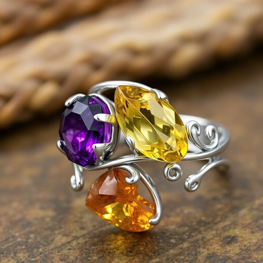 Create silver adjustable ring design using 2 raw gemstones 
