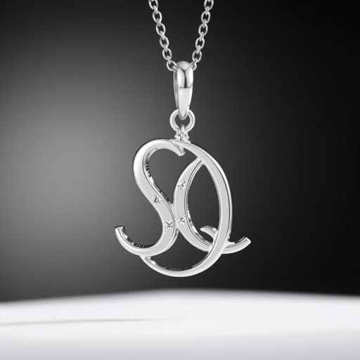 silver necklace with the pendant in conjoined letters SQ with white  stones. Make it cute and simple 
