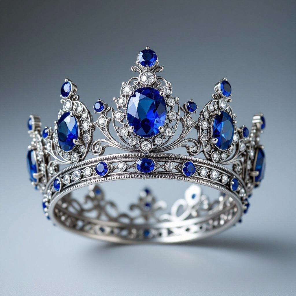 Silver Crown with Sapphire diamond and blue accents