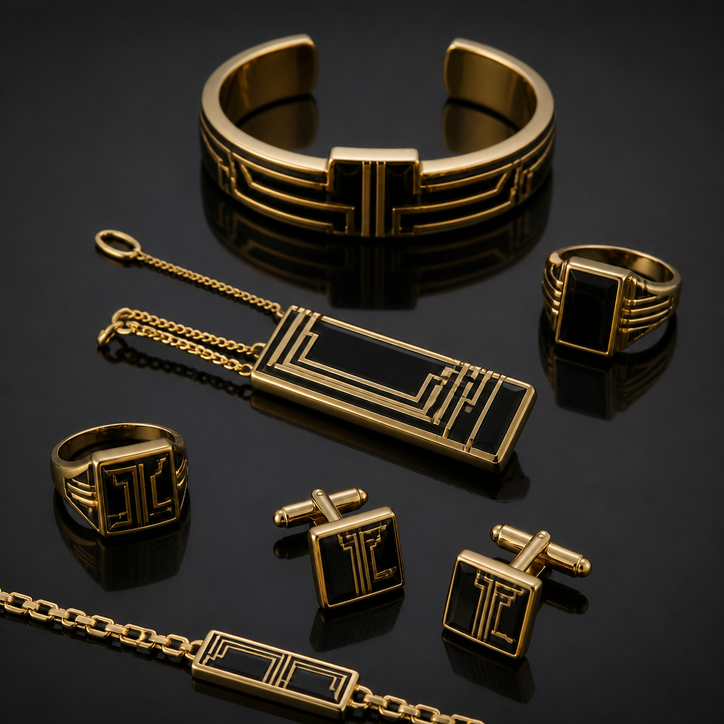 Men set for hands
photorealistic jewelry design, Men set for hands , art_deco style, just the design no text