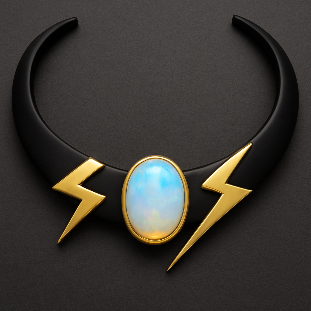 Opalite and onyx collar with a gold lightening strikes