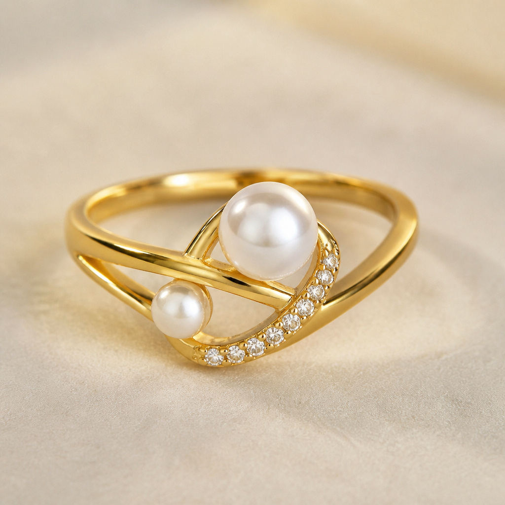 A women's ring made of gold with pearl stones suitable for birthday