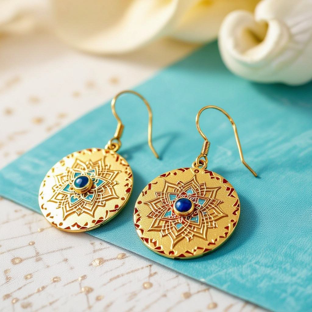  золотые матовые серьги в виде изображения чакры сахасрары