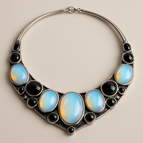 Opalite and onyx collar