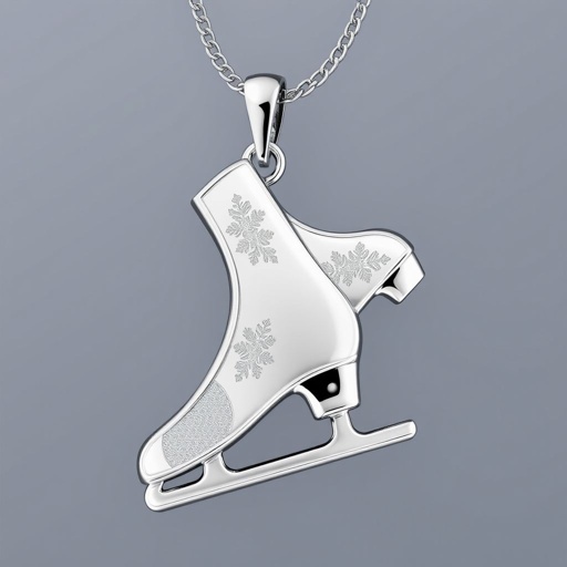Silver pendant in the shape of stylized ice skating blades only (no boot) with one blade silver and one blade of turquoise