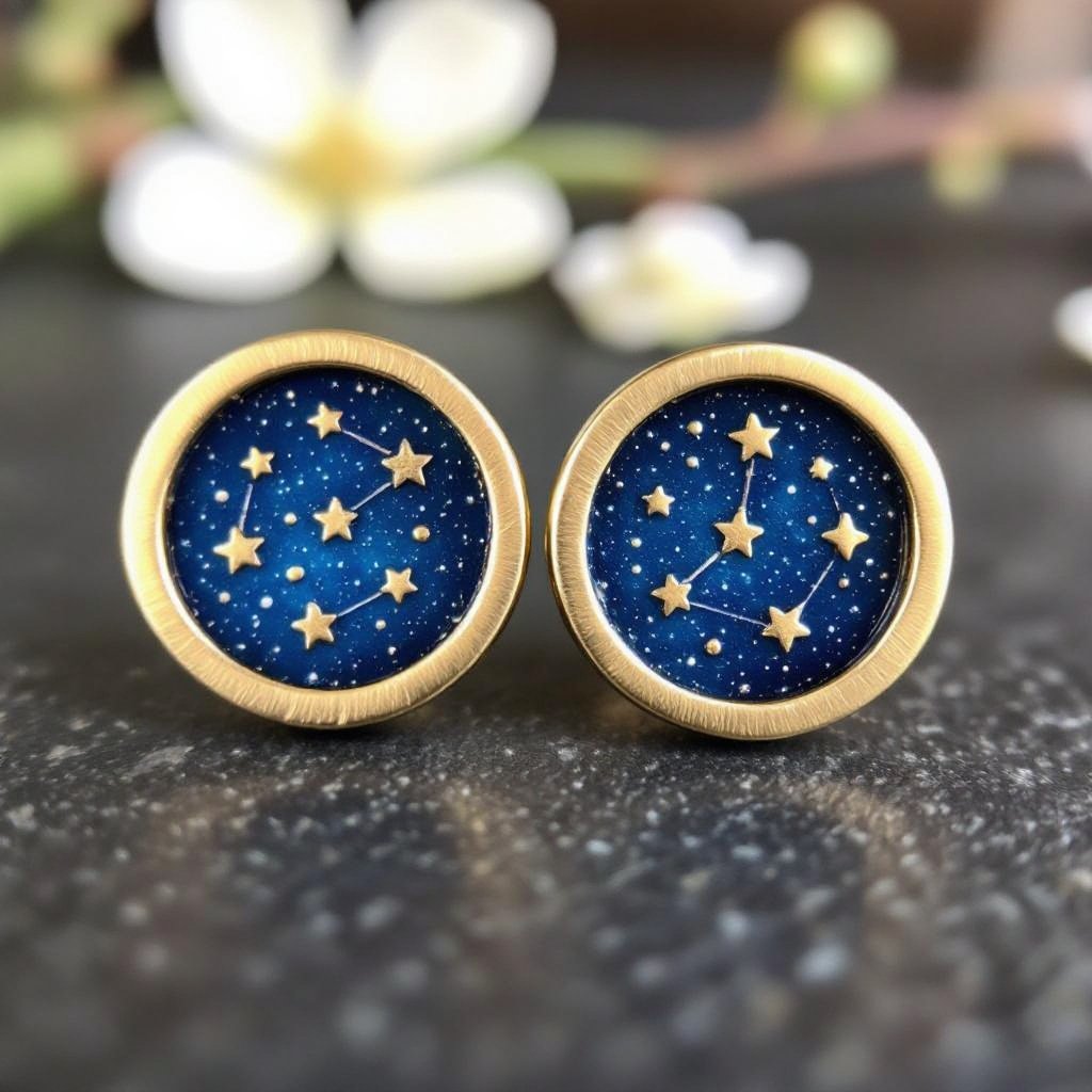 Небольшие золотые матовые серьги в виде созвездия