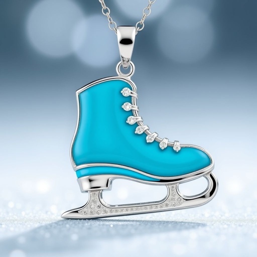 Silver Pendant shape one ice skate with turquoise stripe inside the low thin part blade