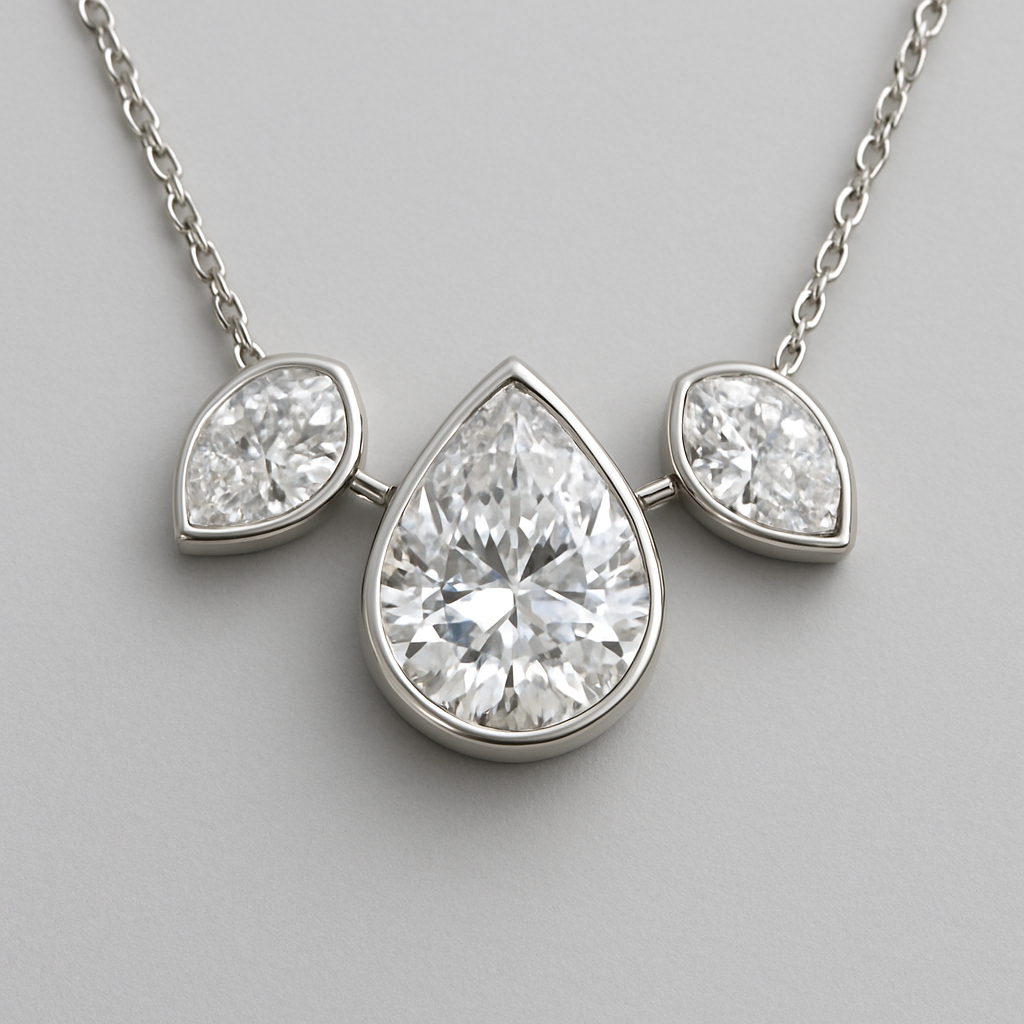 ביקשתי רק 7 קראט באמצע ובשני הצדדים למעלה יותר 2 קראט בכל צד שוכב לצד יהלומי טיפה בשרשרת מולחמים   