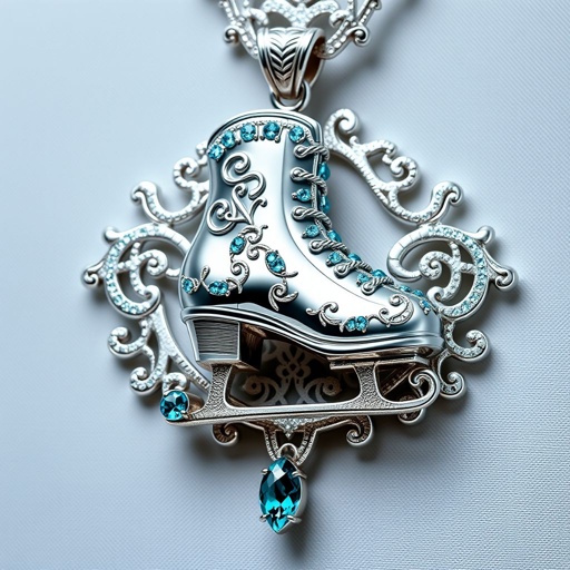 Pendant silver with stylized ice figure skating single skate  . Remove boots and leave only lowest part of skates. Add turquoise