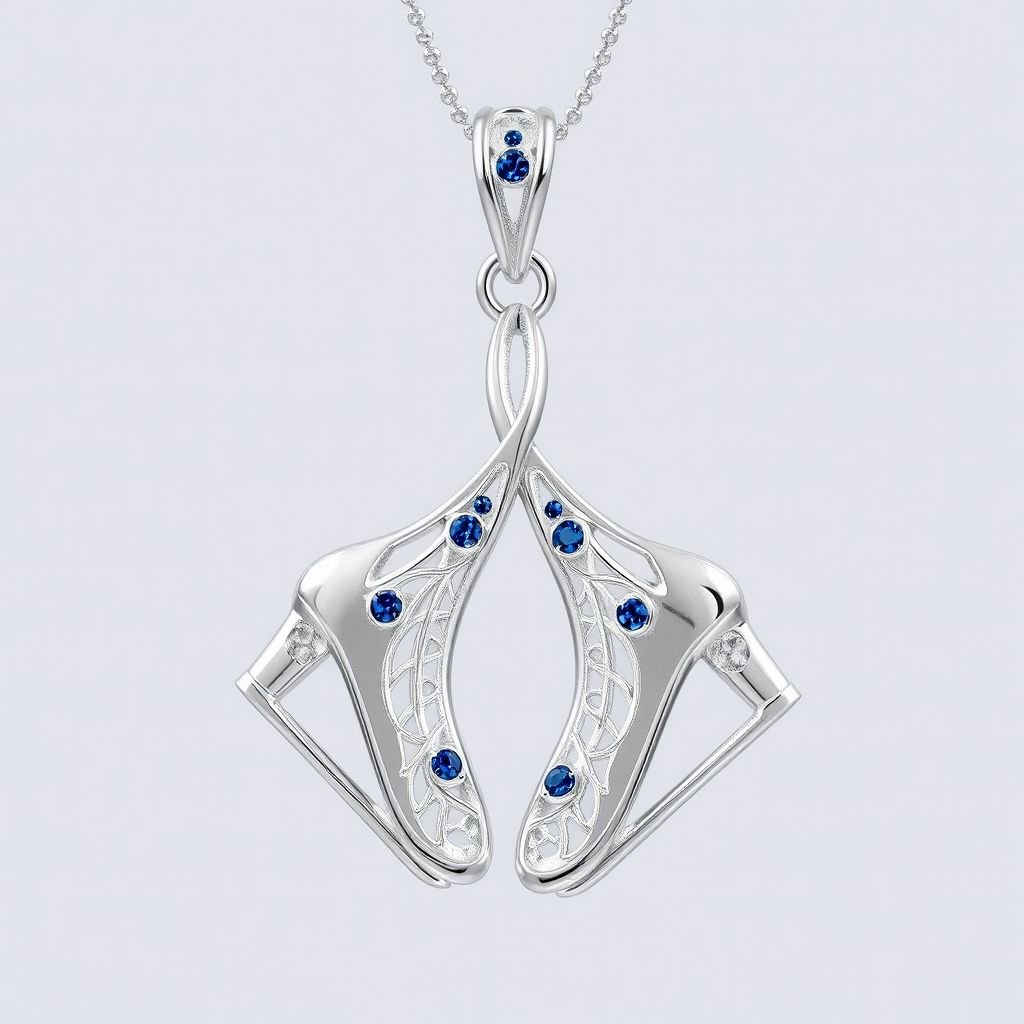 Silver pendant in the shape of figure skating blades without boots